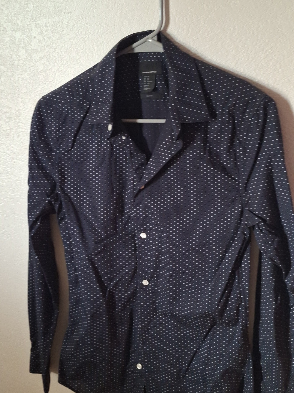 H&M Navy Button-Up Shirt with White Dot Pattern